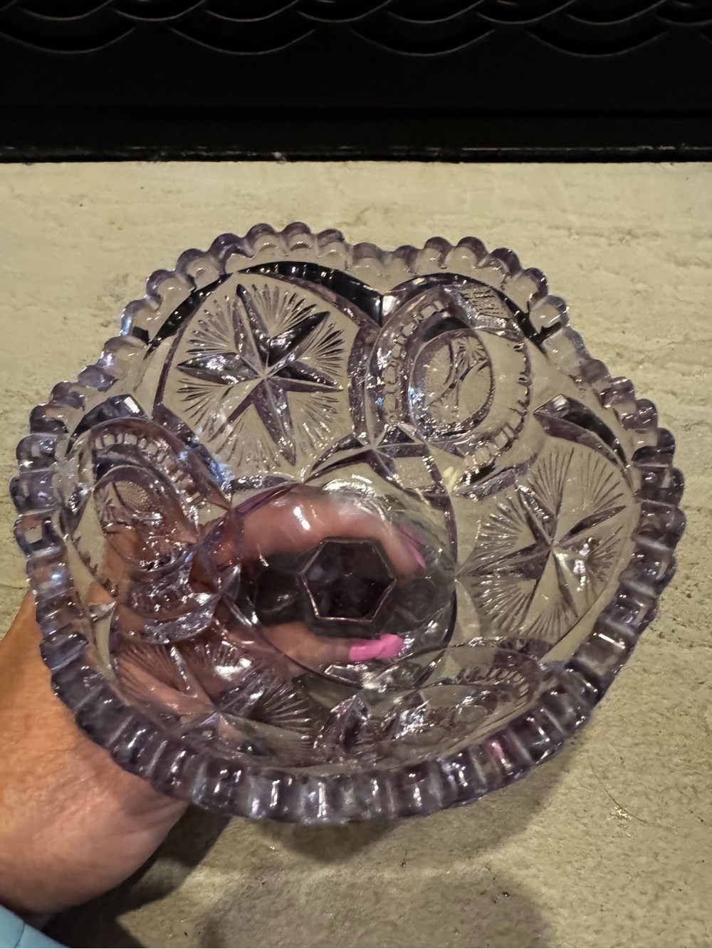 Vintage Amethyst Glass Pedestal Sawtooth Dish Compote - Picture 6 of 10